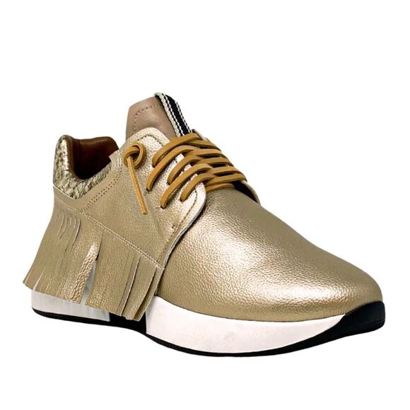 Shu Shop Pepa Gold Fashion Sneakers Fringe Metallic 8 - Picture 1 of 13